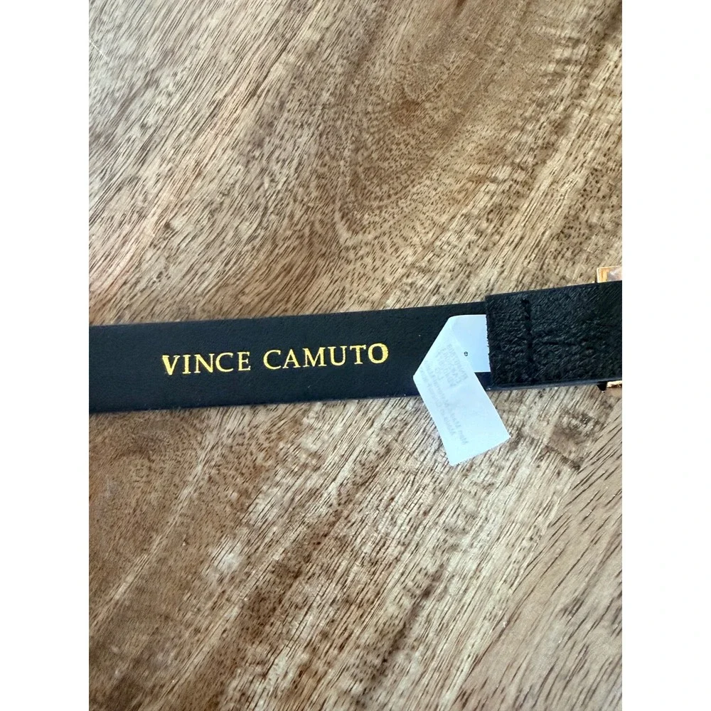 Vince Camuto Belt Women Large Black Gold Chevron Buckle Pebbled Faux Leather
